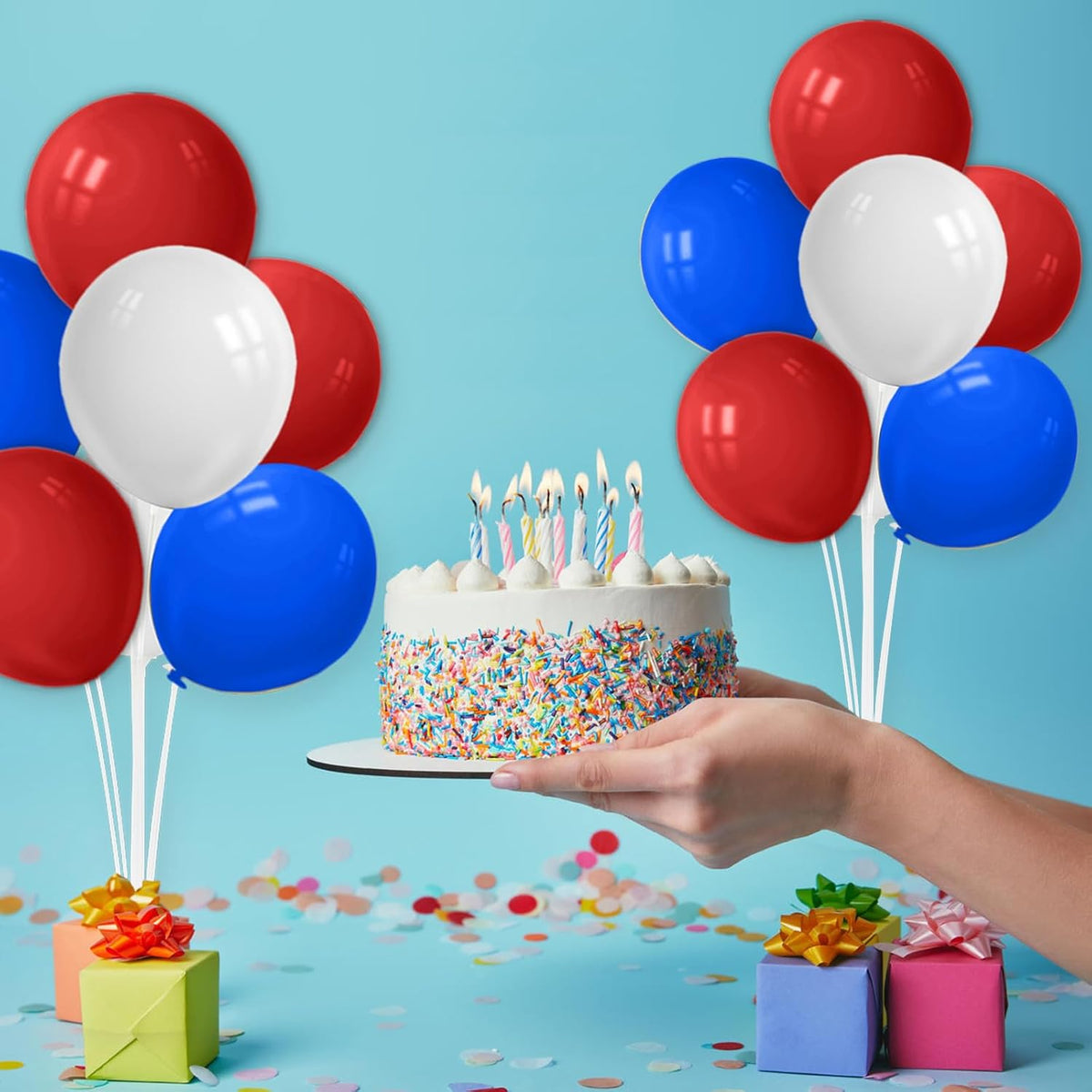 Red White and Blue Balloon Stand Centerpiece Table Decorations for 4th of July Father's Day