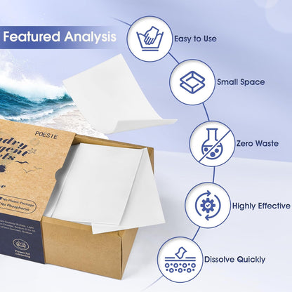Poesie Laundry Detergent Sheet Ocean Breeze Scent 160 Loads Portable Non-Plastic Drawer Box