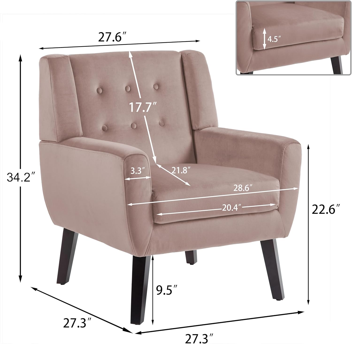 UIXE Accent Chair, Velvet Upholstered Armchair for Living Room, Modern Club Arm Chairs Comfy Single