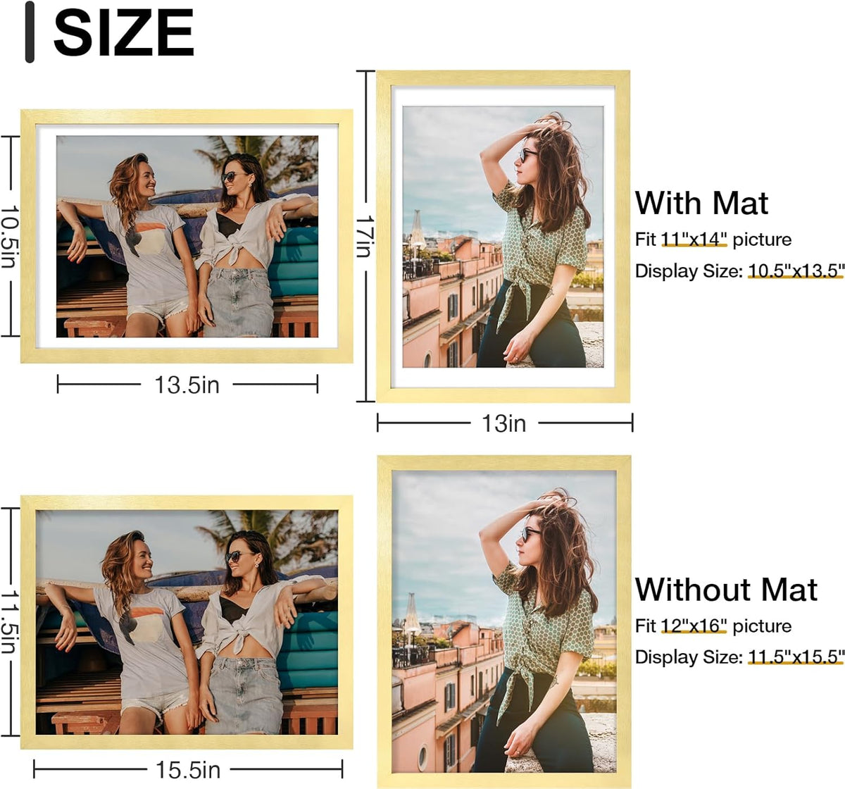Vittanly 12x16 Picture Frames Set of 9, Shatter Resistant Plexiglass, Display 11x14 Pictures with