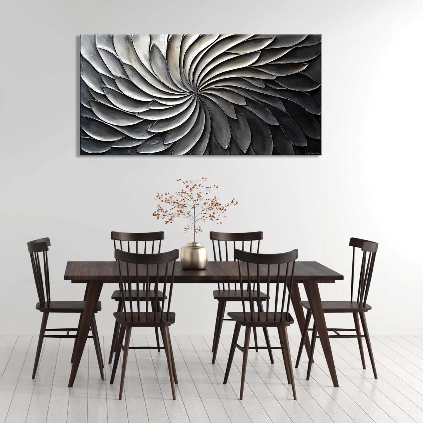 LASMOND Abstract Black and White Wall Art for Living Room Modern Canvas Print Painting Lines Flower