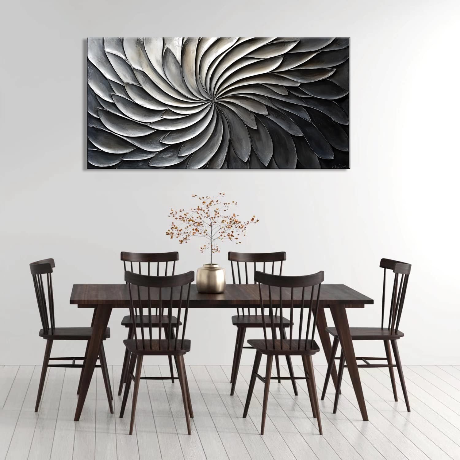 LASMOND Abstract Black and White Wall Art for Living Room Modern Canvas Print Painting Lines Flower