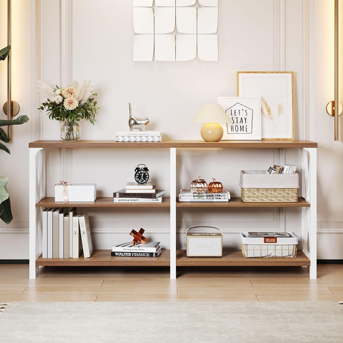 LVB Industrial Entryway Table, Farmhouse Rustic Console Table Behind Couch, Long Metal Sofa Table