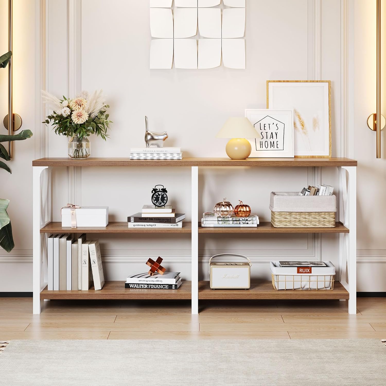 LVB Industrial Entryway Table, Farmhouse Rustic Console Table Behind Couch, Long Metal Sofa Table