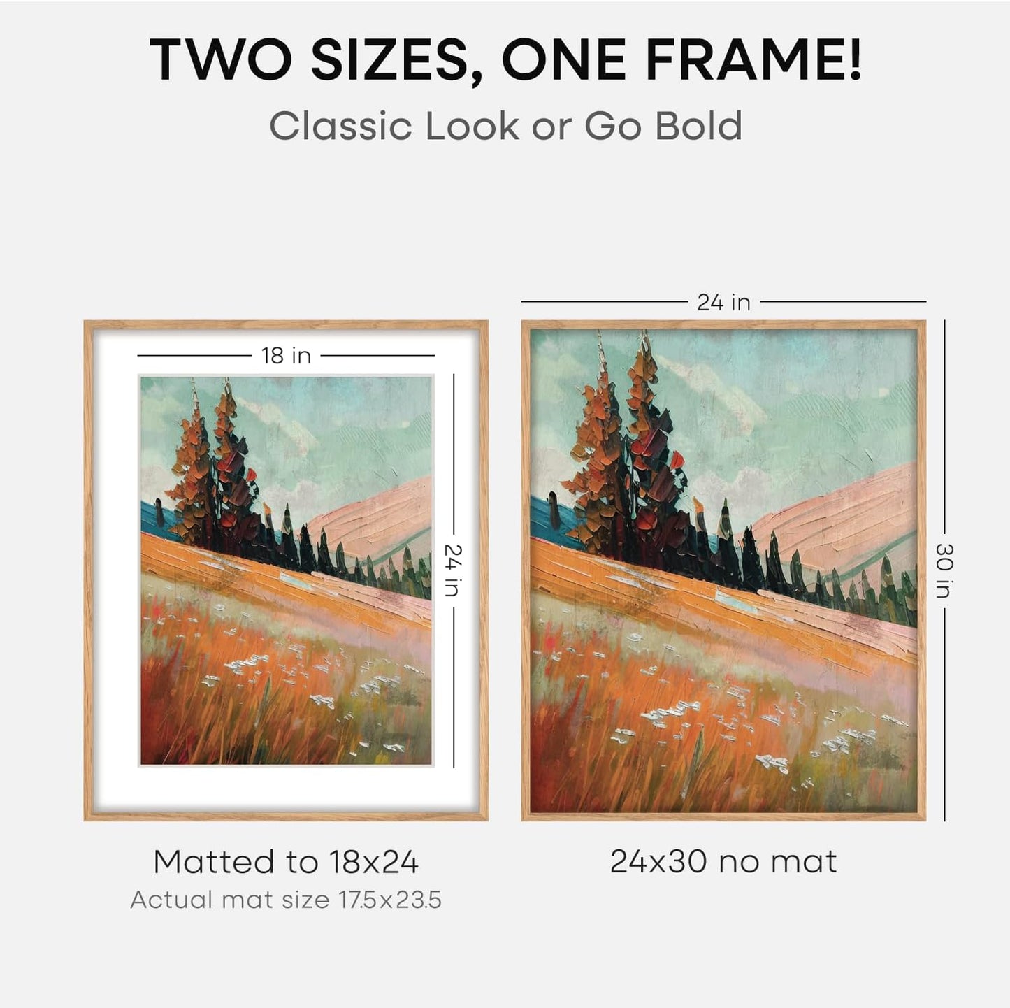 Homeforia 24x30 Picture Frame Wood, High End Natural Oak 24 x 30 Frame with Mat 18 by 24, 24x30