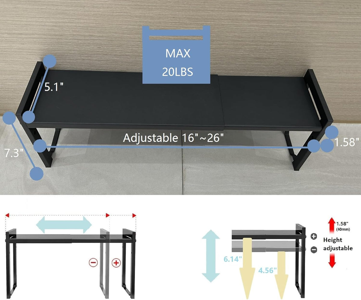 Expandable Cabinet Shelf Organizer 16-26" L Stackable Kitchen Counter Shelf Rack Stand Sink Riser