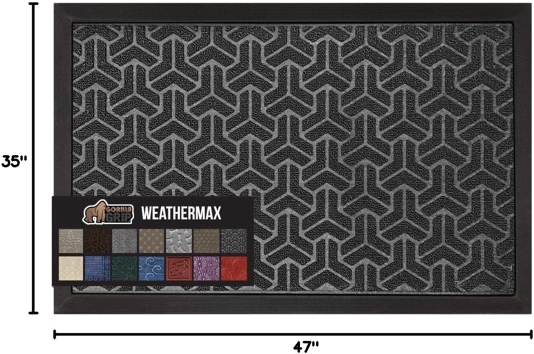 GORILLA GRIP 100% Waterproof All-Season WeatherMax Doormat, 47x35, US Designed Natural Rubber