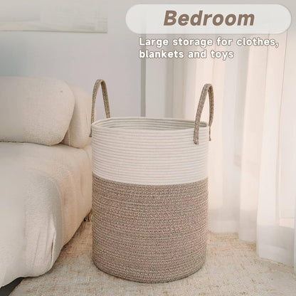Large Woven Laundry Basket Hamper,60L Cotton Rope Storage Bin for Blankets,Toys and