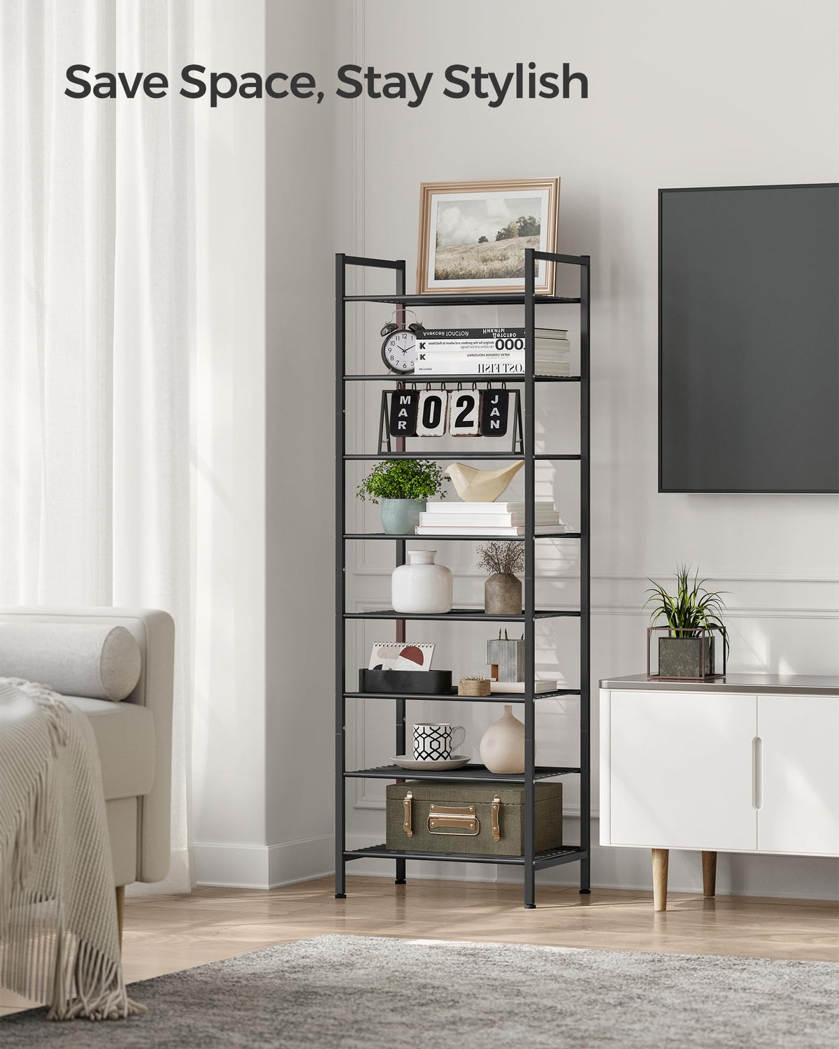 SONGMICS 8-Tier Metal Shoe Rack, Vertical Shelf, Holds up to 20 Pairs