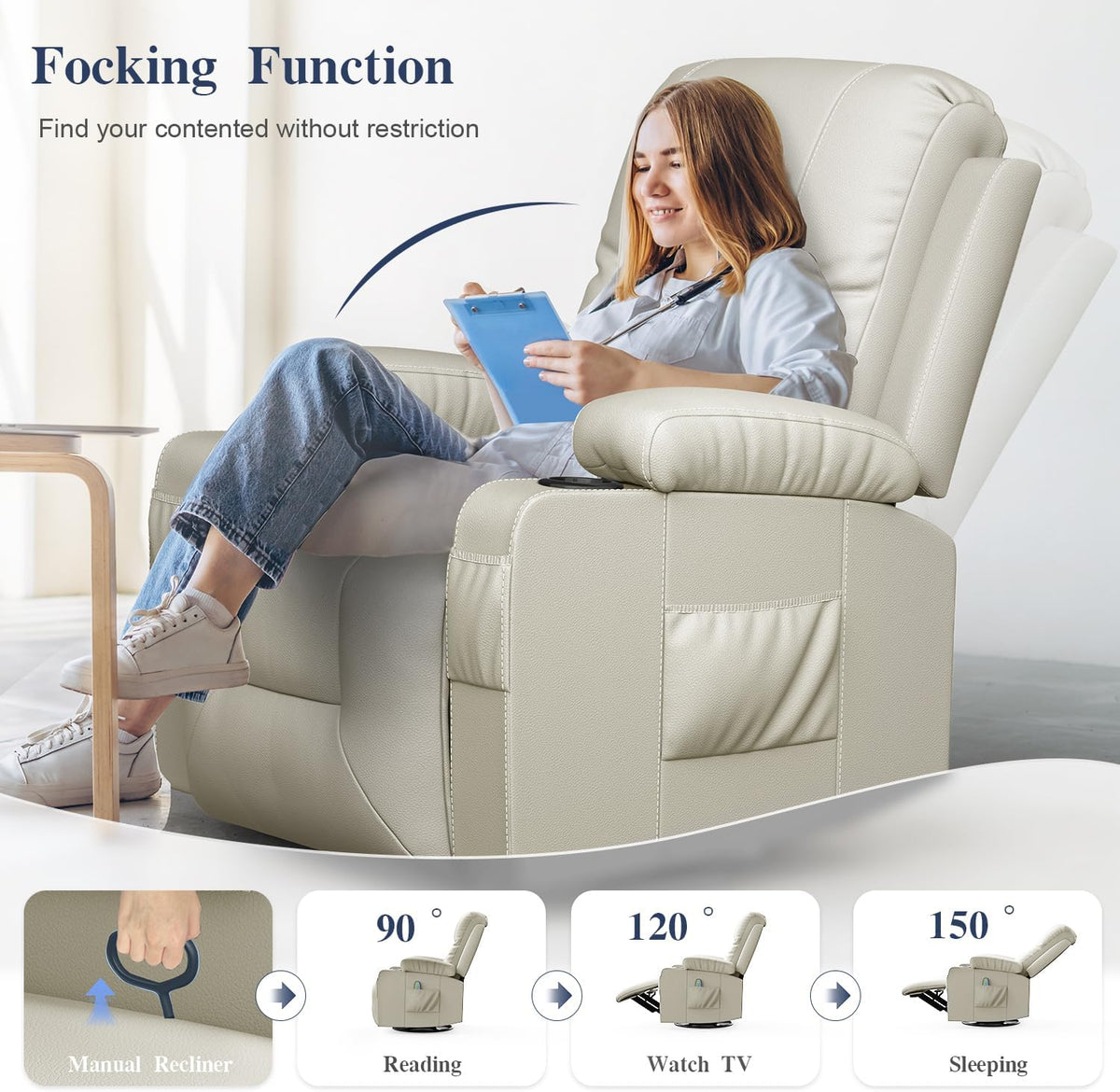 Recliner Chairs for Adults, Massage Rocker with Heated Modern Ergonomic Lounge 360 Degree Swivel