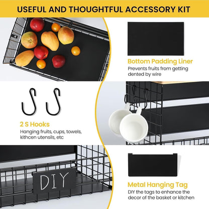 [WIDER Shelf]1 SET Strong Magnetic Shelf Basket for Fridge with Tag & Bamboo Top, XXL Large