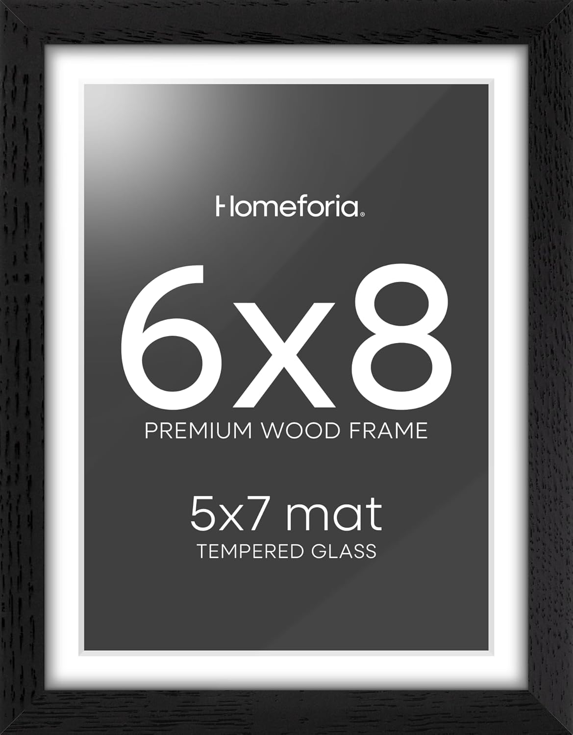 Homeforia 8x6 Black Wood Frame, High End Oak 6x8 Black Wooden Picture Frames with Mat 5x7 Art, 6 x