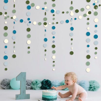 Sage Green and Dusty Blue Party Decorations Polka Dots Garlands Hanging Paper Circle Dots Streamer