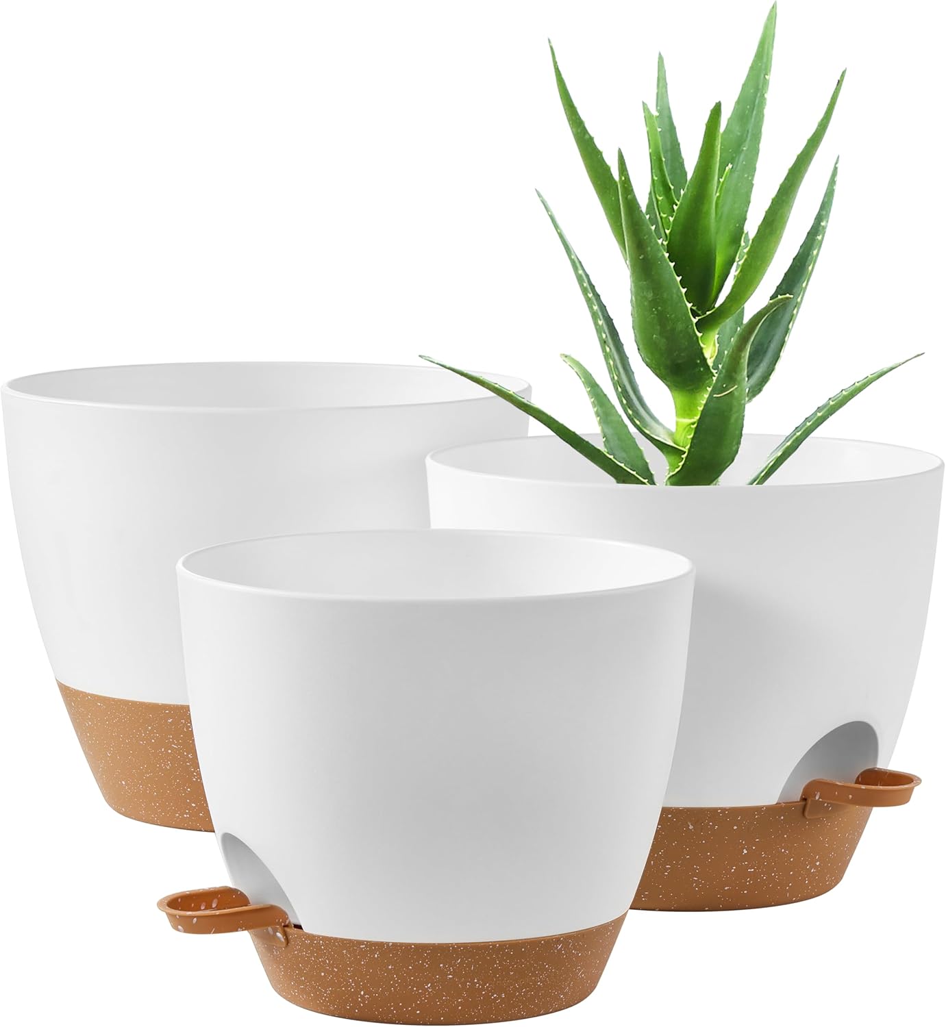 FaithLand 3-Pack Planter Pots, 10 9 8 Inch Self Watering Flower Pots for Indoor Outdoor Garden