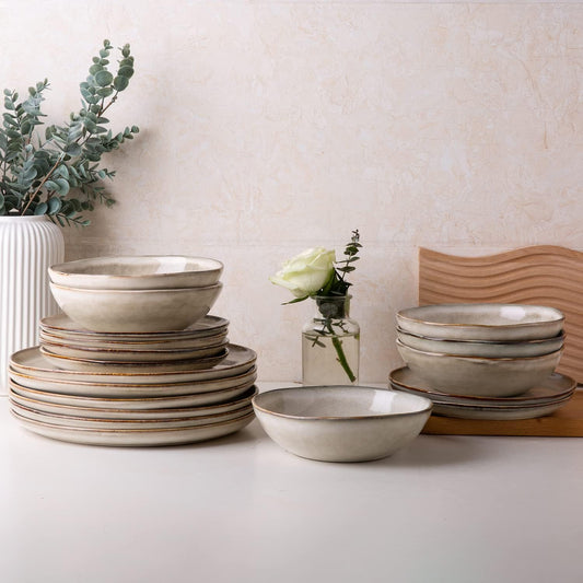 AmorArc Ceramic Dinnerware Sets,Handmade Reactive Glaze Stonewre Plates and Bowls Sets,Highly Chip