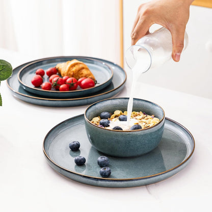 GBHOME Ceramic Dinnerware Sets for 6, 18 Pieces Stoneware Plates and Bowls Sets, Scratch Resistant