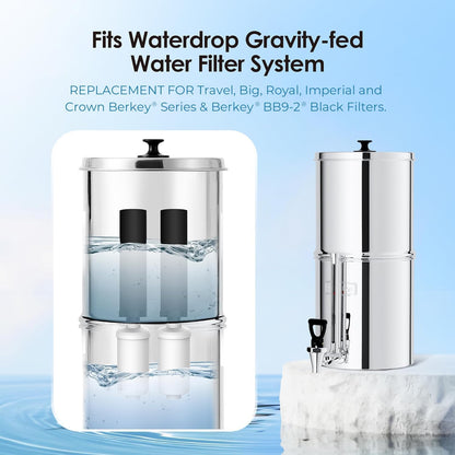Waterdrop NSF/ANSI 42&372 Standard Gravity Water Filter, Replacement for Berkey® BB9-2® Black