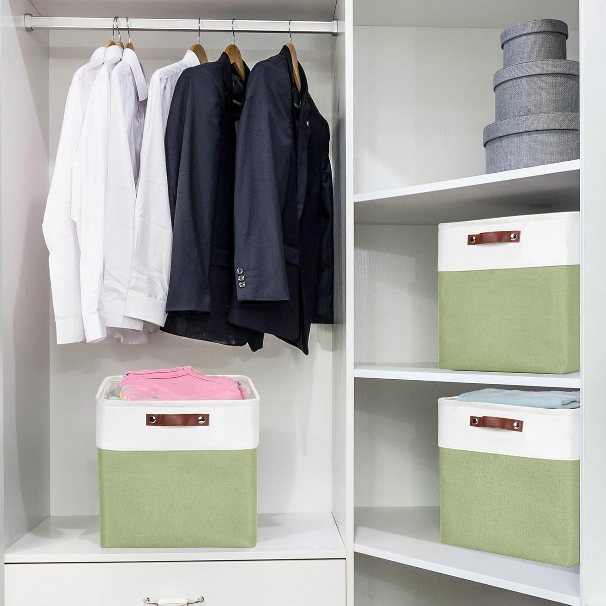 13x13 Cube Storage Bins, Collapsible Fabric Storage Box, 4 Pack Closet Baskets with Handles for