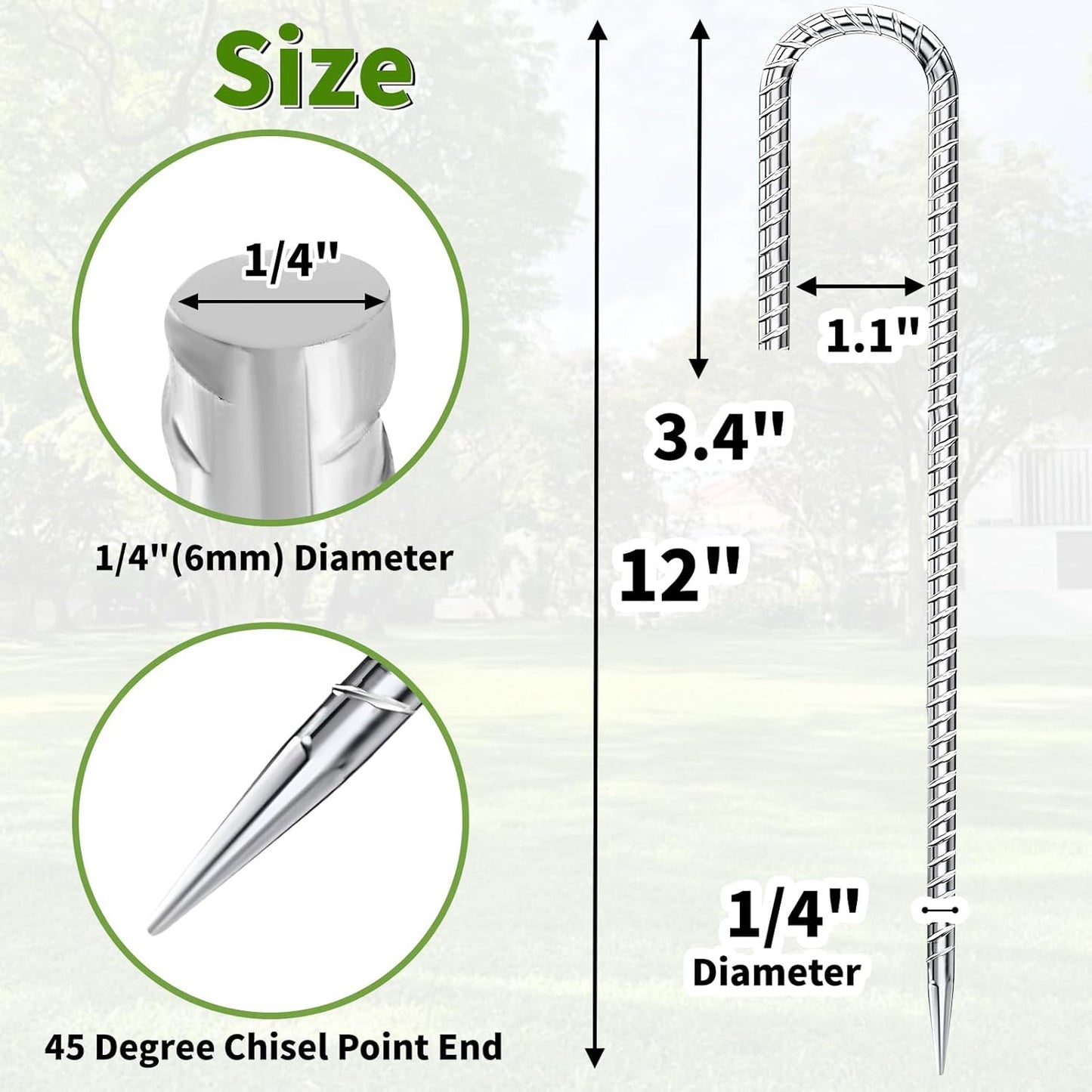 12 inch Stakes Heavy Duty 100-Pack J Hook Metal Fence Stake for Dogs Digging Tent and Outdoor