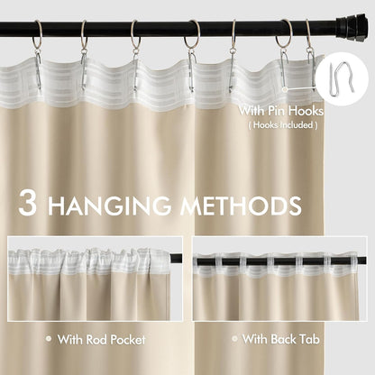MIULEE Back Tab Cream Beige Curtains 84 Inch Length 2 Panels Set for Living Room Bedroom, Ivory Rod