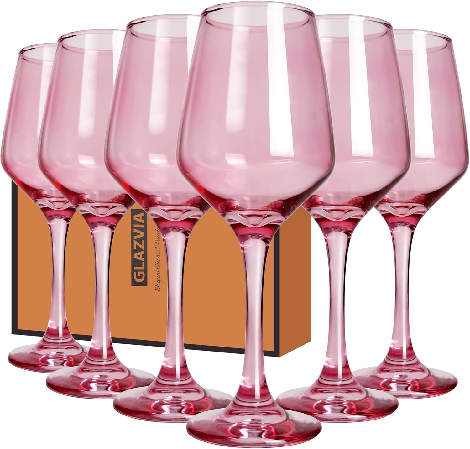 Pink Wine Glasses Set of 6-12oz Pink Long Stem Wine Glass Cups, Pink Pretty Crystal Glassware, Hand
