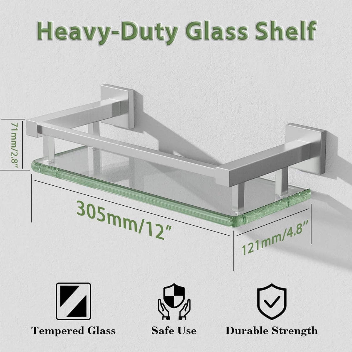 Alise Glass Shelves for Bathroom Wall, Tempered Glass Bathroom Shelf Wall Mounted, Modern Space