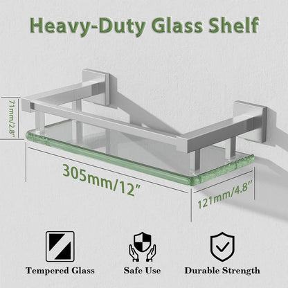 Alise Glass Shelves for Bathroom Wall, Tempered Glass Bathroom Shelf Wall Mounted, Modern Space