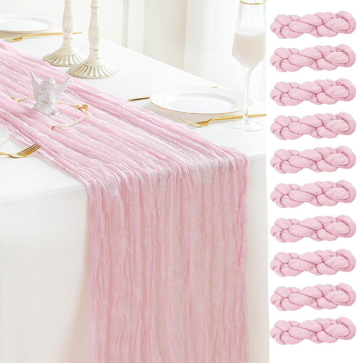 Sioloc 10 Pack Light Pink Cheesecloth Table Runner Fall Autumn Decor for Home 10ft Table Cloth for