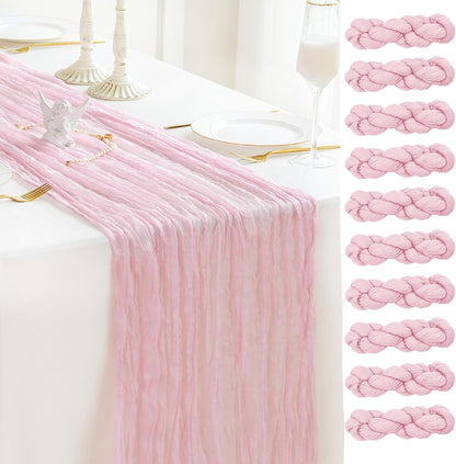 Sioloc 10 Pack Light Pink Cheesecloth Table Runner Fall Autumn Decor for Home 10ft Table Cloth for