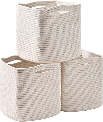 11 Inch Cube Storage Bins, Organizer Bins, Woven Cotton Rope Baskets for Storage, Storage Baskets