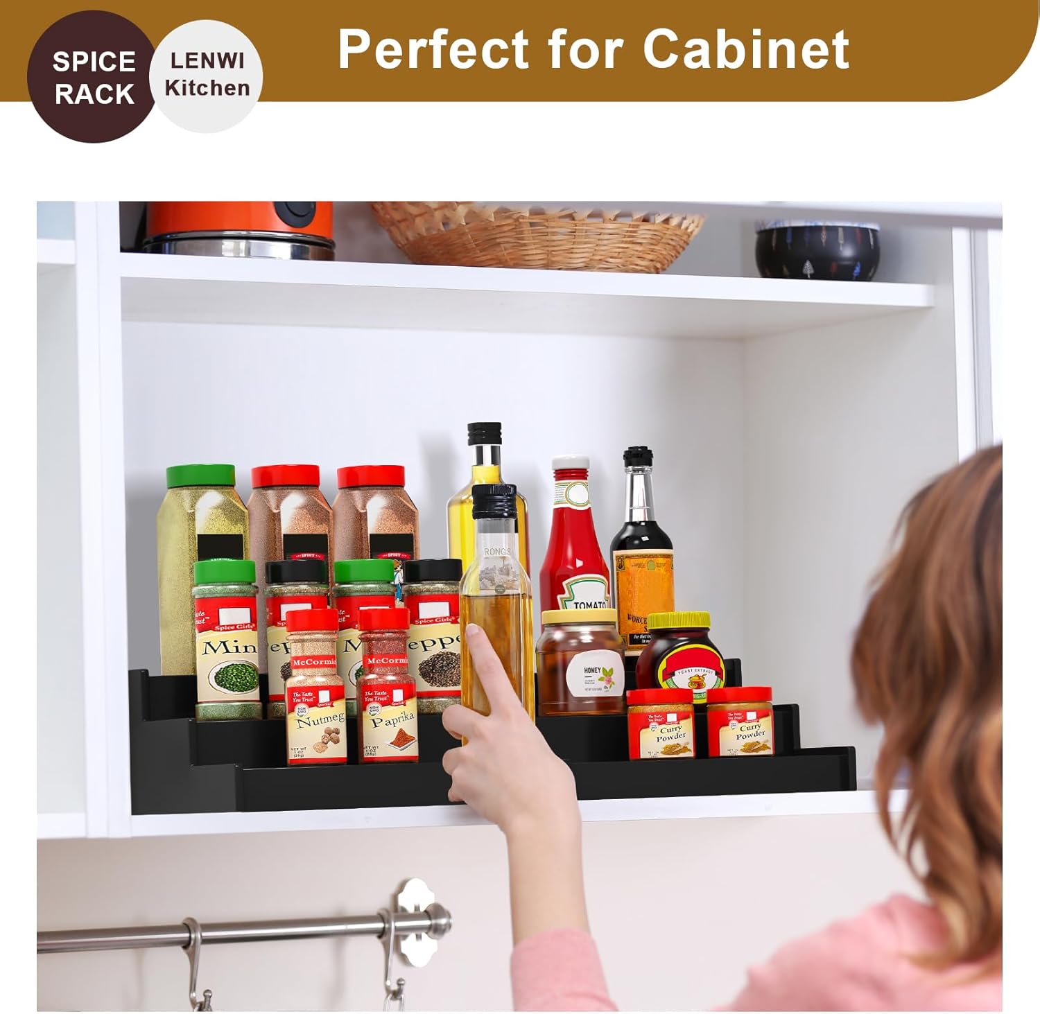 Spice Rack Organizer for Cabinet, 3 Tier Expandable Bamboo Spice Storage, Great for Kitchen