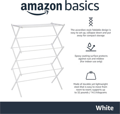 Amazon Basics Foldable Portable Laundry Rack for Air Drying Clothing, Indoor Outdoor Use - 14.5" D