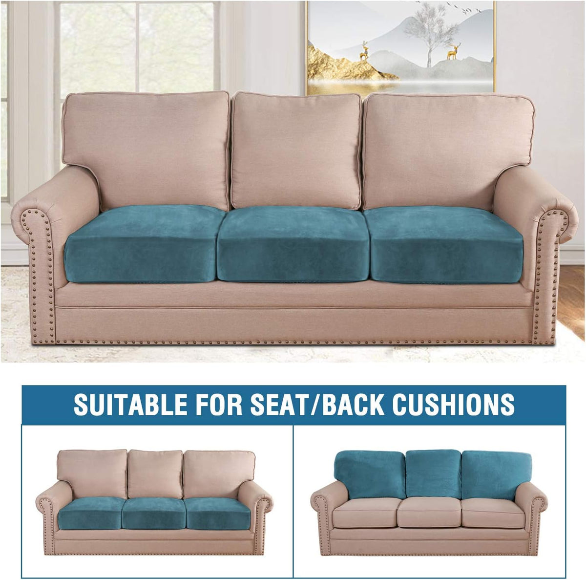 H.VERSAILTEX Velvet Stretch Couch Cushion Cover Plush Cushion Slipcover for Chair Loveseat Sofa