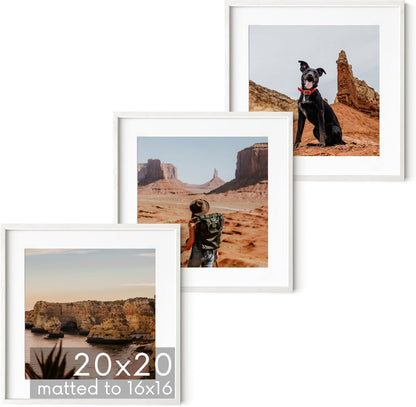 HAUS AND HUES Solid Oak Wood 20”x20” Picture Frames Matted to 16”x16” Set of 3-3 Piece White Square