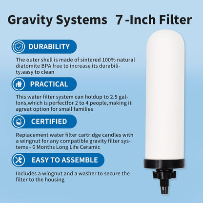 2 PCS 7 inch ceramic water filter Candle,7'' water filter replacement filters with Activated Carbon