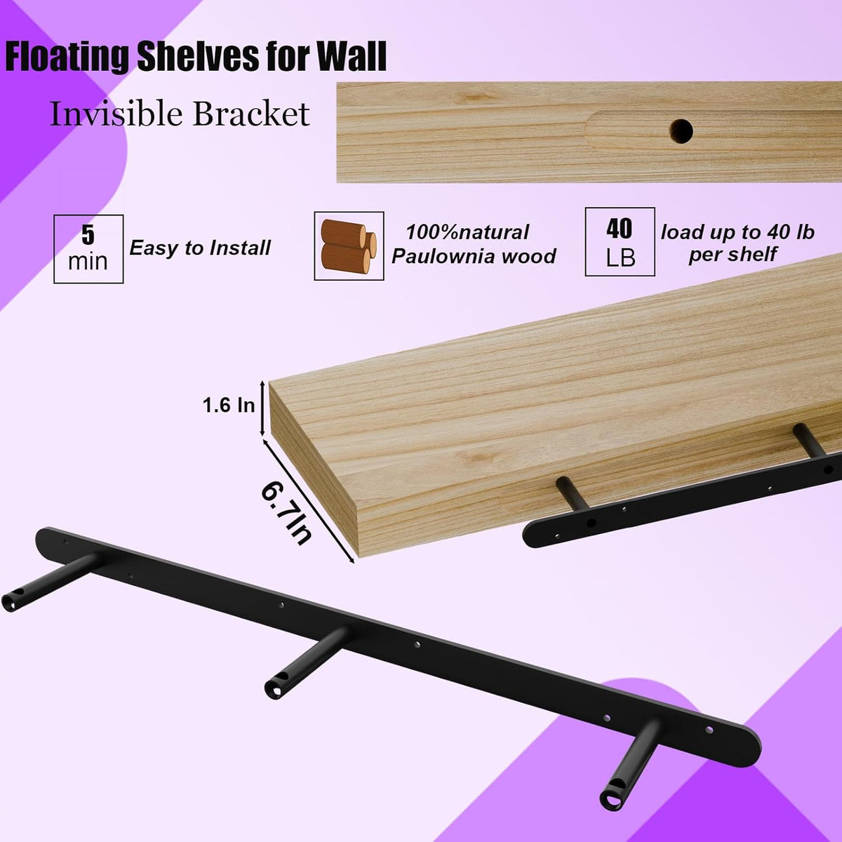 IAE Floating Wall Shelves 36 inch,Bathroom Shelves Wall Mounted,Invisible Shelves Floating Kitchen