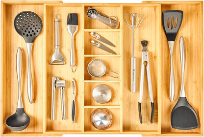 Umilife Extra Large Expandable Kitchen Drawer Organizer for Utensil and Junk, 19" Deep for Big