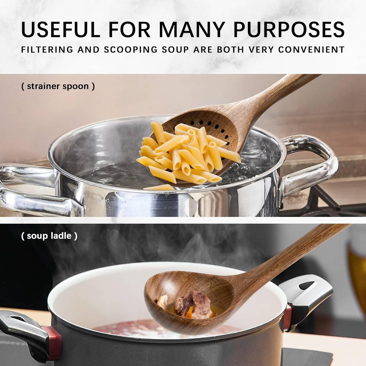 Wooden Spoons for Cooking, Nonstick Cooking Utensil Set with 8 Piece Acacia Wooden Spatulas and