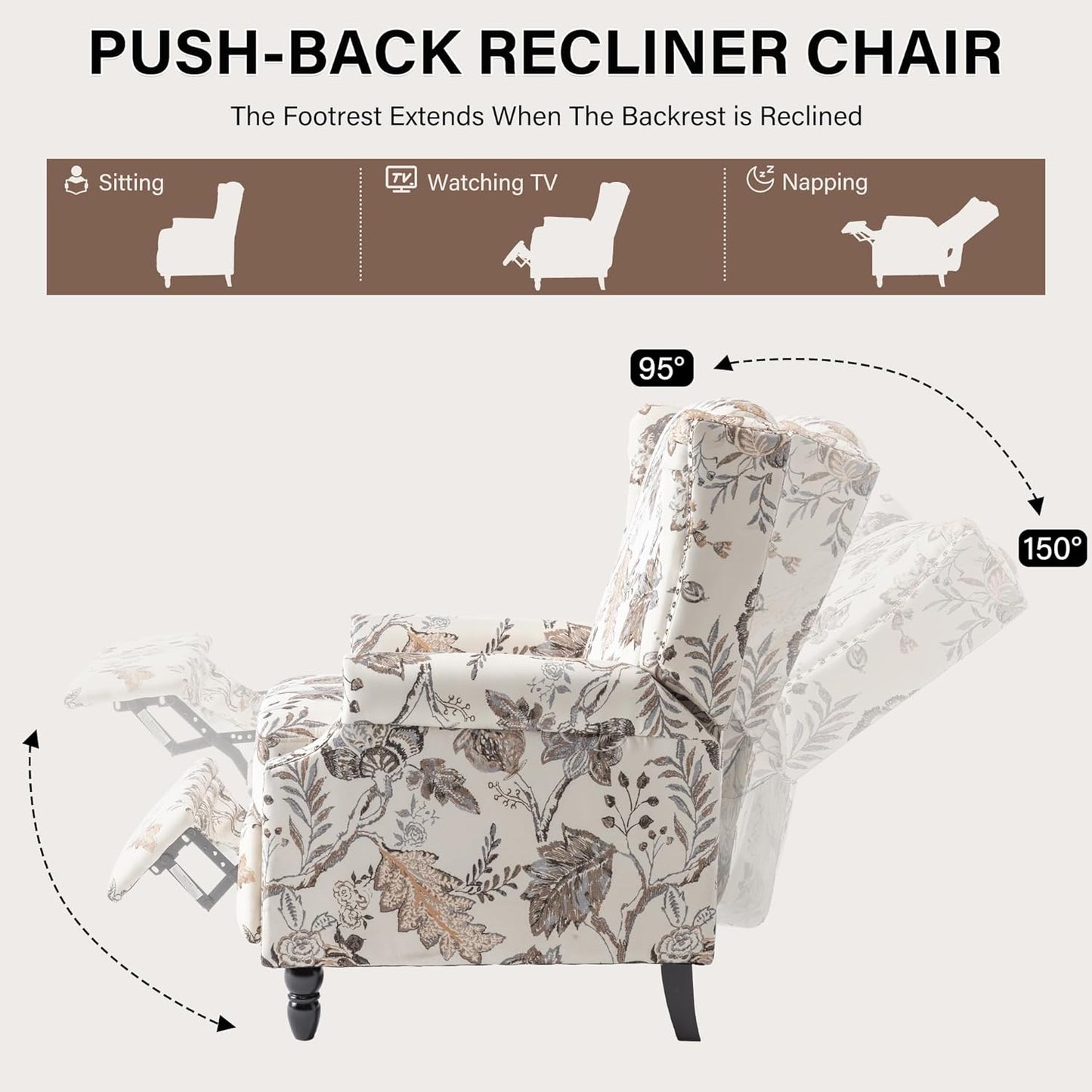 UIXE Recliner Chairs Set of 2, Fabric Upholstered Armchair Pushback Accent Chair for Living Room