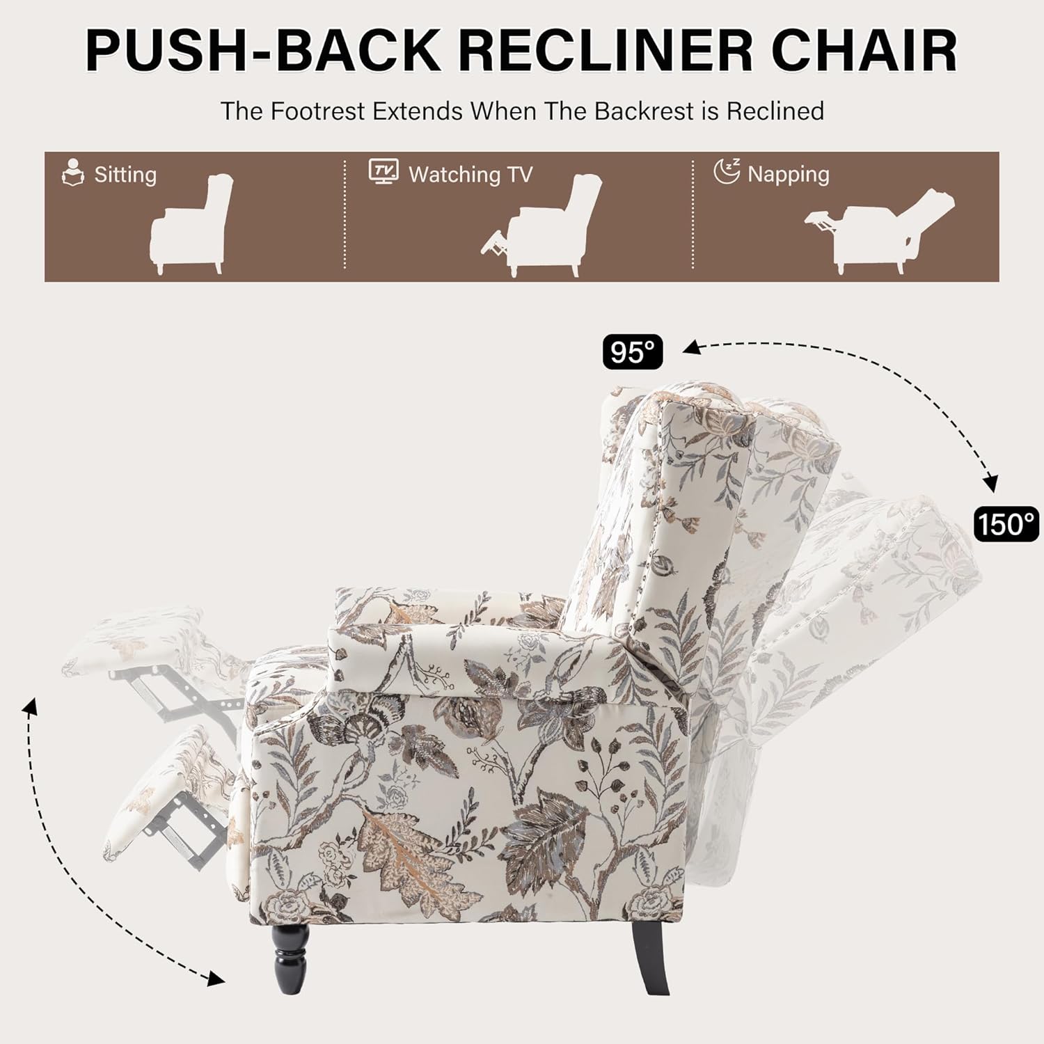 UIXE Recliner Chairs Set of 2, Fabric Upholstered Armchair Pushback Accent Chair for Living Room