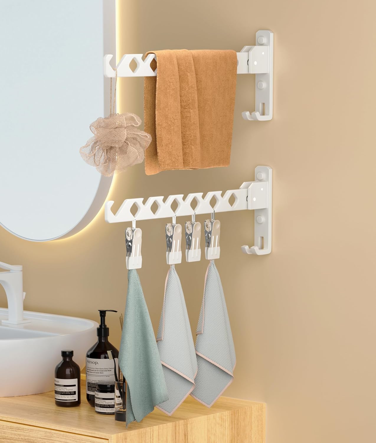 Wall Mount Coat Hanger Holder White Clothes Drying Organizer Rack Garment Hooks Aluminium