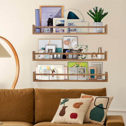 AZSKY Light Walnut Nursery Book Shelves 36 in Floating Wall Mounted Bookshelf Kids Room Hanging
