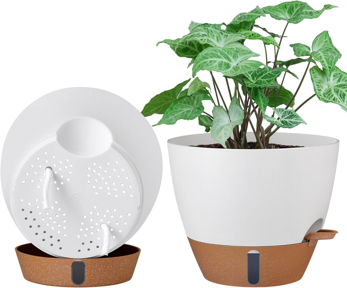 montresor 2 Pack 10 inch Plant Pots, PP Plastic Self Watering Plant Pot with Drainage and Tray for