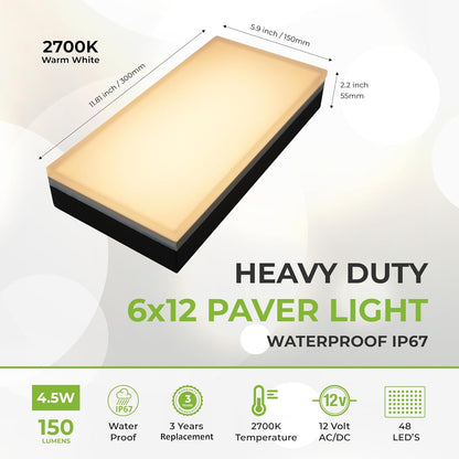 LUMENGY Paver Light 6X12 Inch (5.9 X 11.81 inch), Warm White 2700K Glare-Free Illumination for