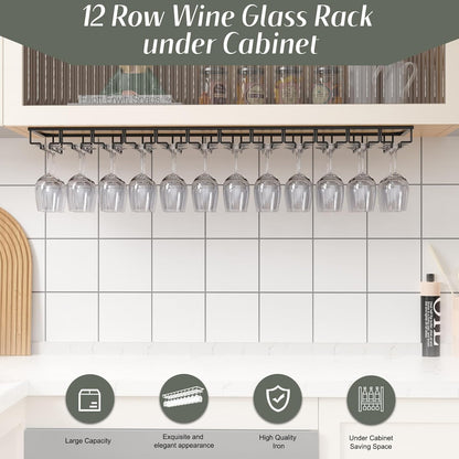 Xverycan Wine Glass Rack Under Cabinet, 12 Row Extreme Large Stemware Hanger, Metal Wine Goblet