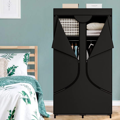 SORCEDAS Portable Wardrobe Closet Storage Organizer Metal Hanging Rack Non-Woven Fabric 34 Inch