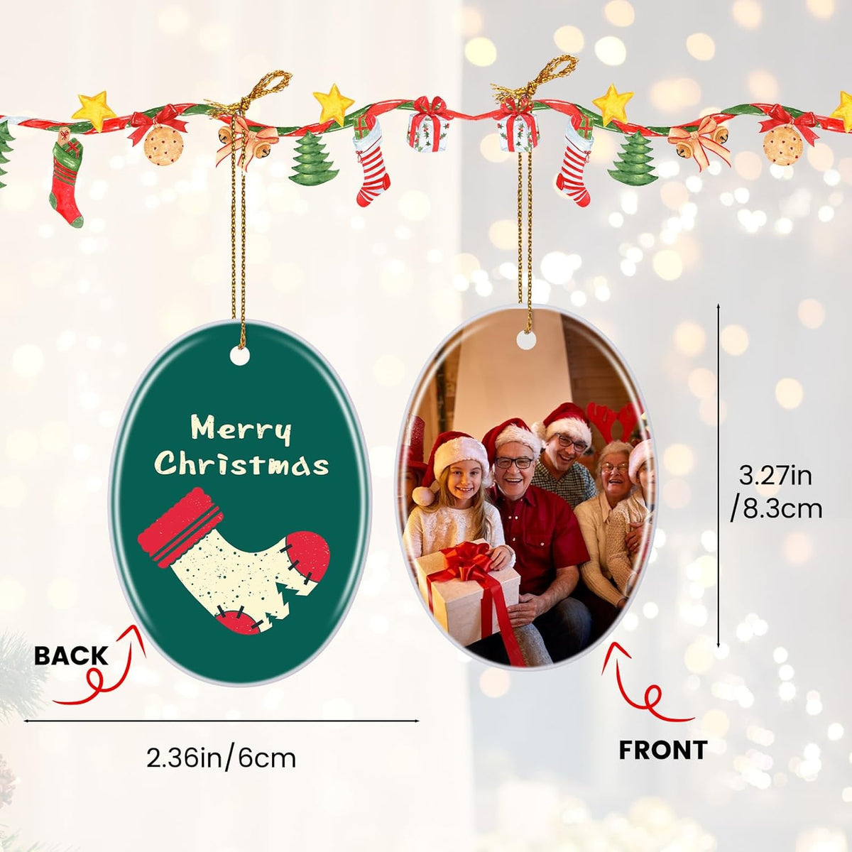 Personalized Christmas Ornaments 2025, Double-Side Custom Christmas Ornament, Oval Ceramic Photo
