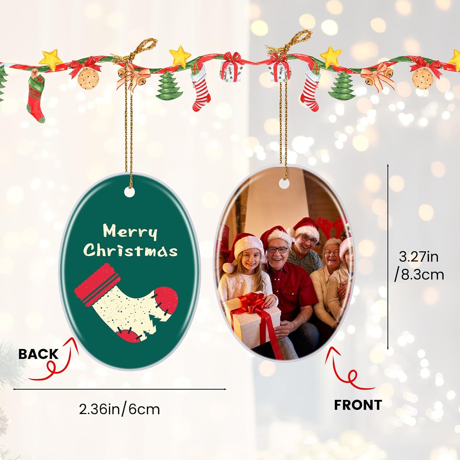 Personalized Christmas Ornaments 2025, Double-Side Custom Christmas Ornament, Oval Ceramic Photo