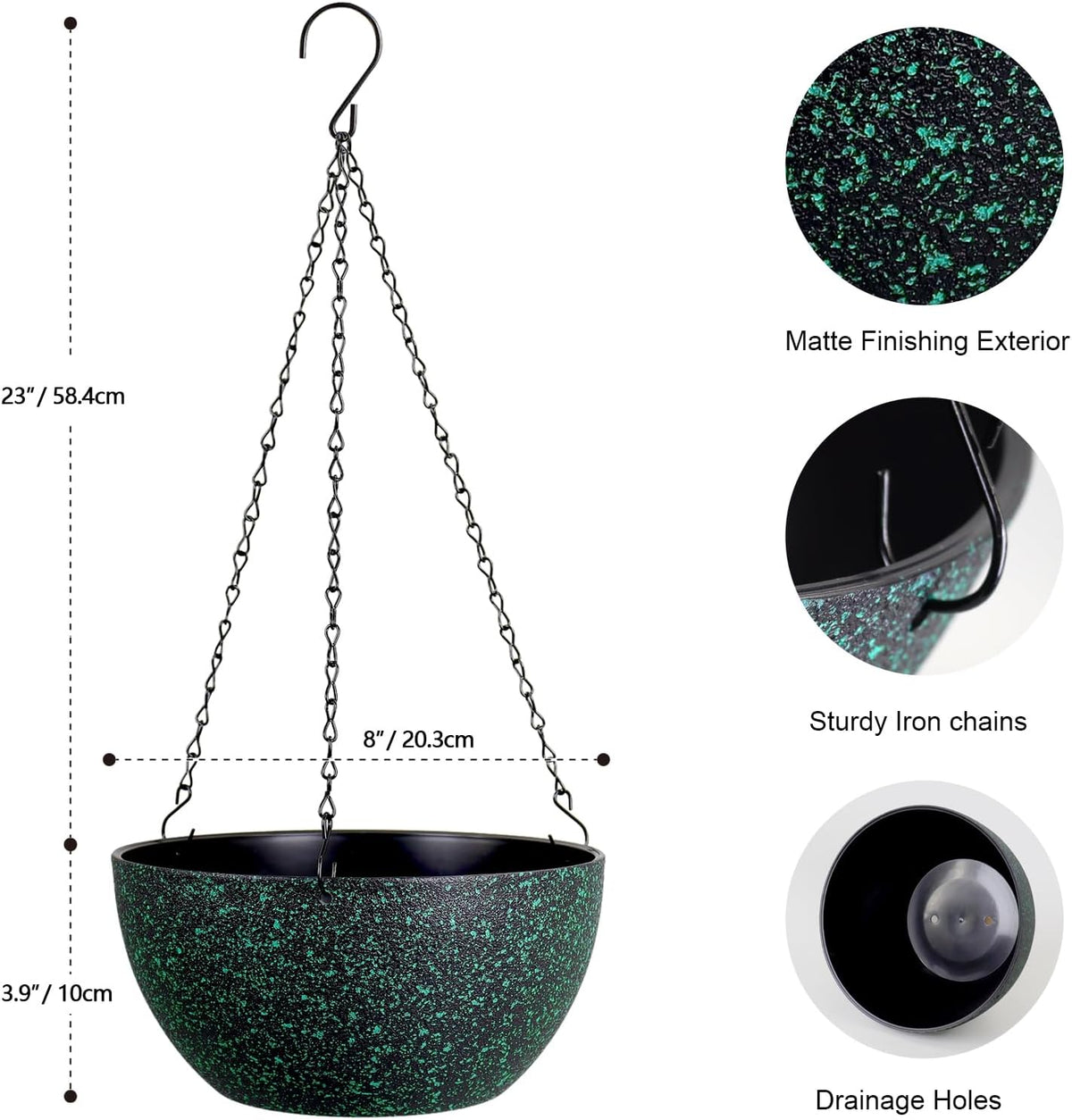 8 inch Small Hanging Planters for Indoor Outdoor Plants, 2 Pack Hanging Flower Pots with Drainage