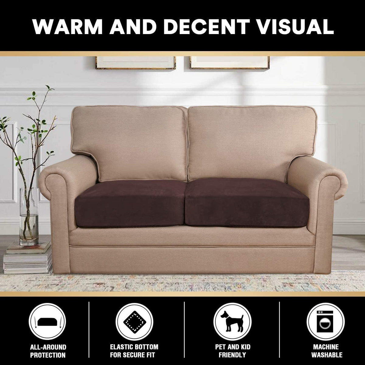 PrinceDeco Velvet Couch Cushion Cover Soft Stretch Cushion Slipcover for Chair Loveseat Sofa